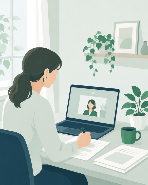 オンラインで連携する支援者と事業所スタッフのイラスト
