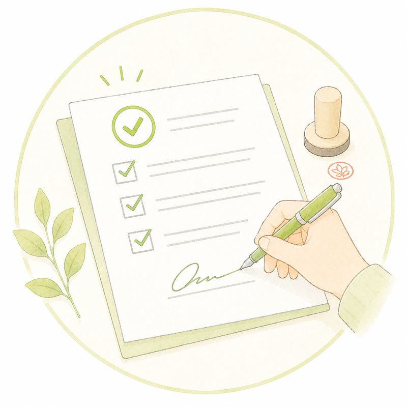 書類にサインをする手と印鑑のイラスト